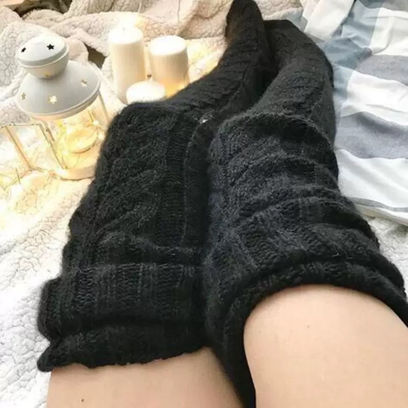 Popular High quality winter autumn Acrylic warm leg knitted extra long over knee sock slouch socks for women thick knitting