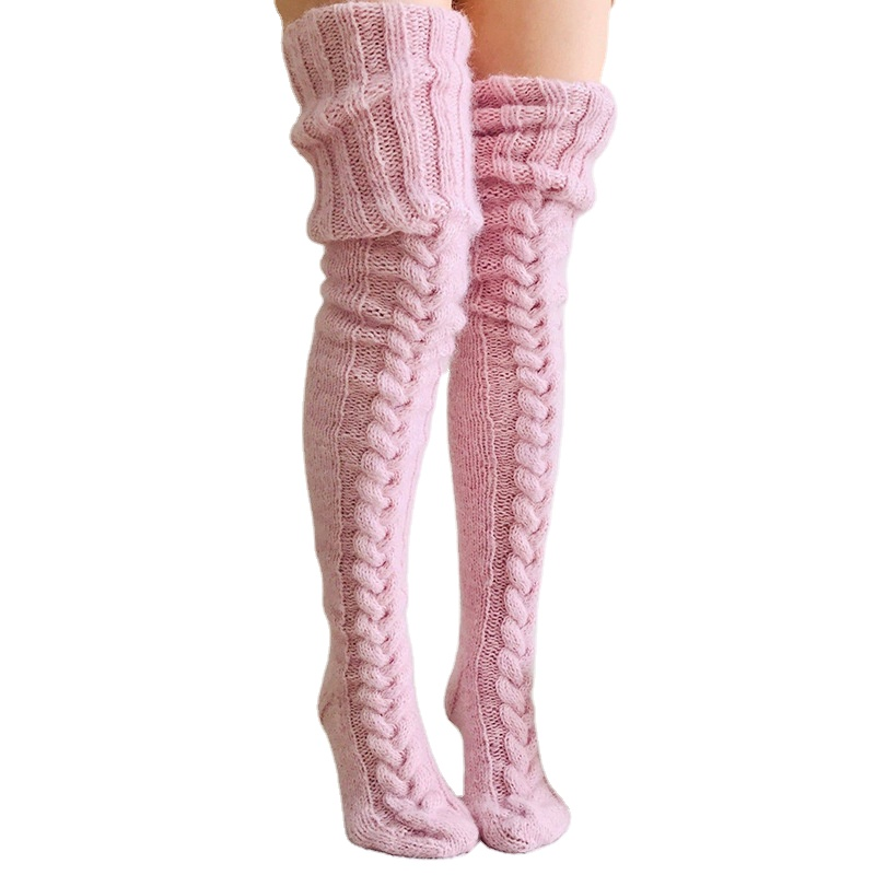 Popular High quality winter autumn Acrylic warm leg knitted extra long over knee sock slouch socks for women thick knitting