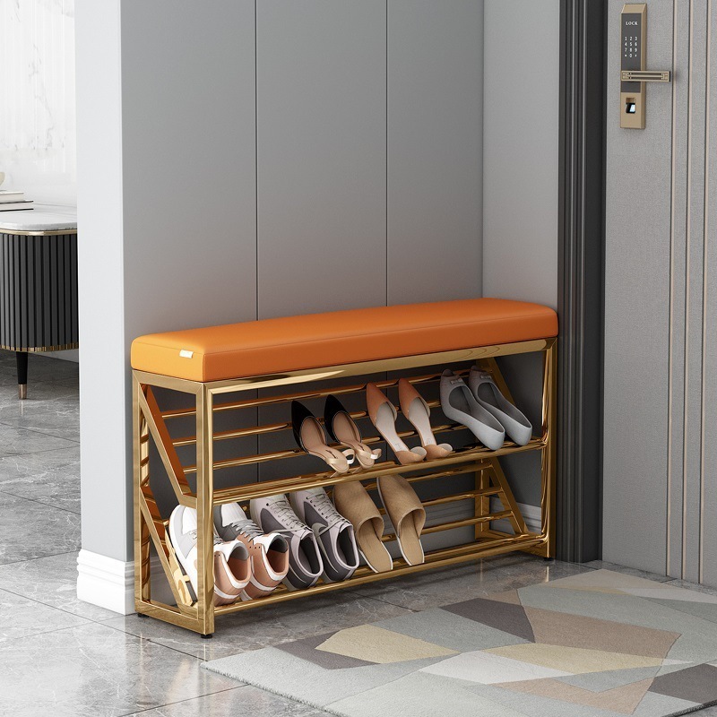 Home shoe-changing stool ultra-narrow household bench that can sit on a shoe rack metal shoe-changing stool