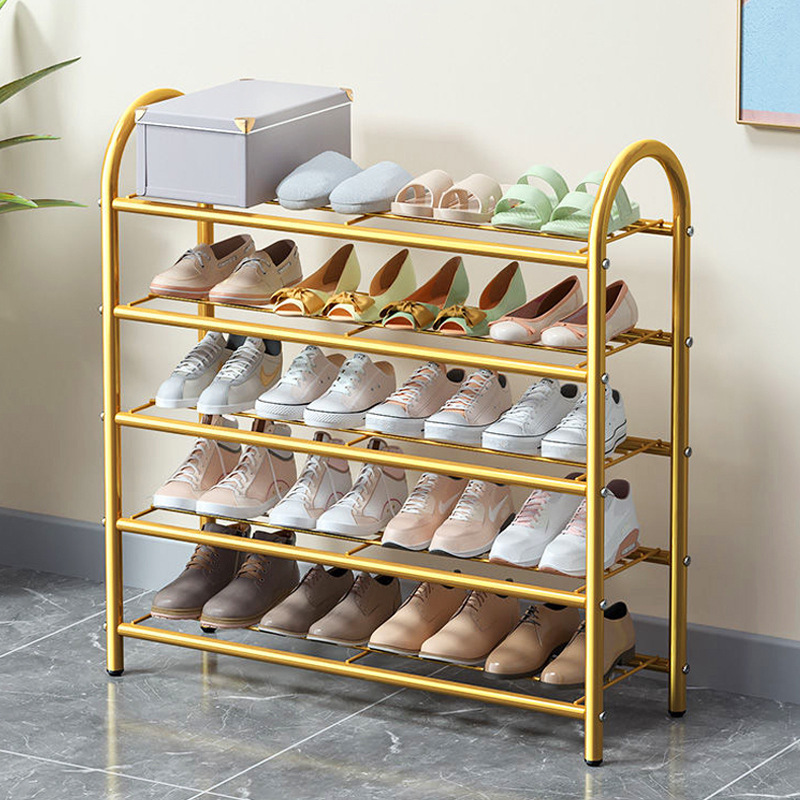 Wholesale narrow entryway metal frame shoe shelf gold frame hallway shoe rack simple iron shoe display racks