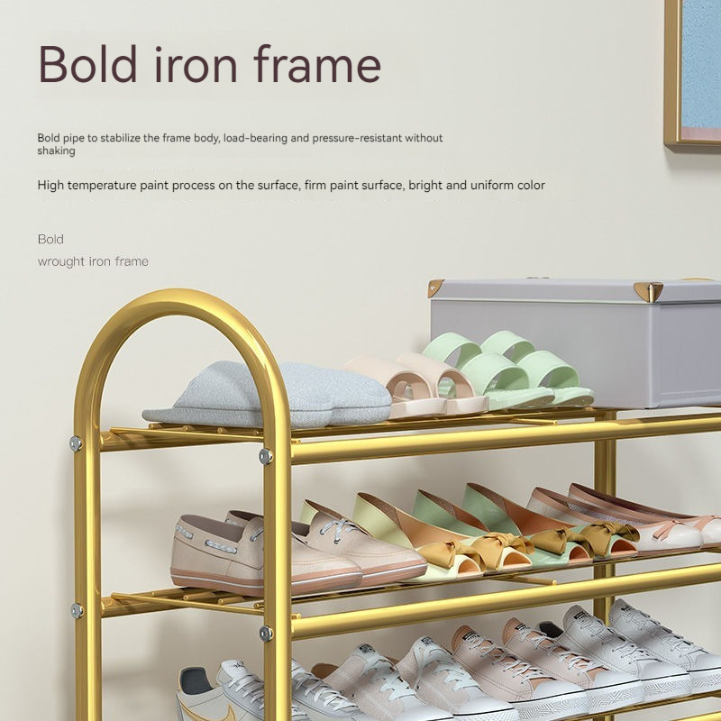 Wholesale narrow entryway metal frame shoe shelf gold frame hallway shoe rack simple iron shoe display racks