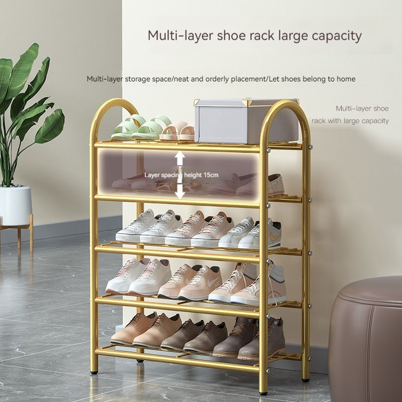 Wholesale narrow entryway metal frame shoe shelf gold frame hallway shoe rack simple iron shoe display racks