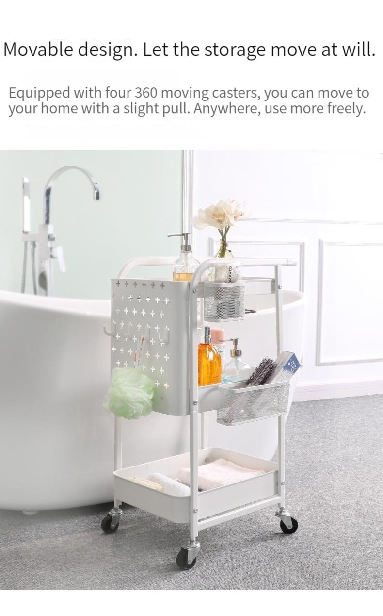 3 Tiers Bathroom Organizer Utility Cart Slide Storage Shelves Mobile Shelving Unit for Kitchen Bedroom Office Laundry Room