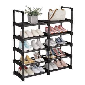 Wholesale black metal multi-fuctional adjustable shoe rack living room easy installation shoe shelf movable shoe storage shelf