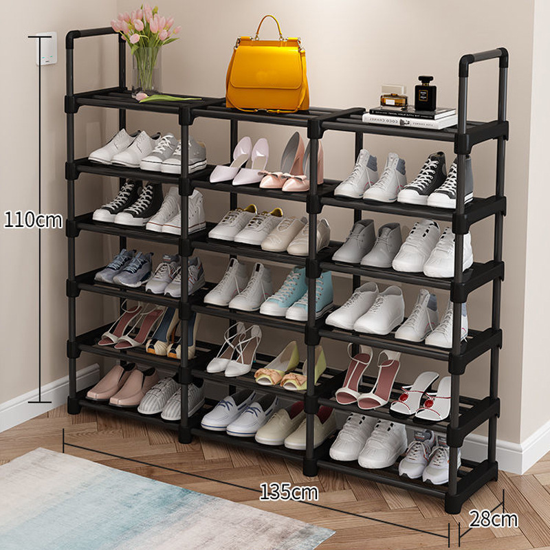 Factory wholesale metal stainless steel 3-column multi-layer Space Saving shoe rack