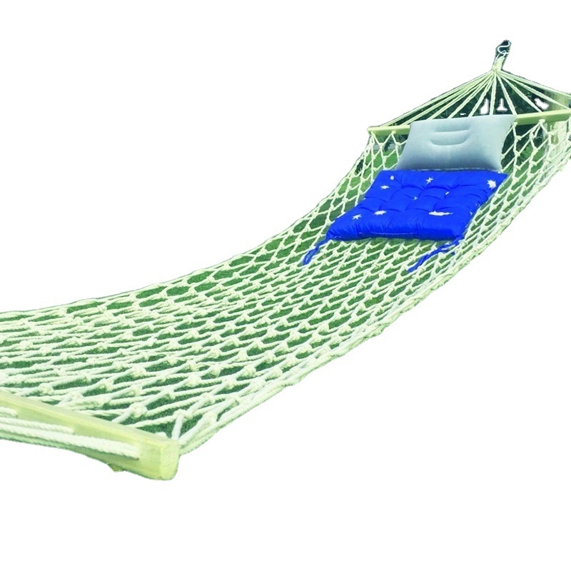 Comfortable Mesh Hammock For Outdoor 2 person Cotton Rope Hammock with Wood Spreader Portable Wide Hammock Bed