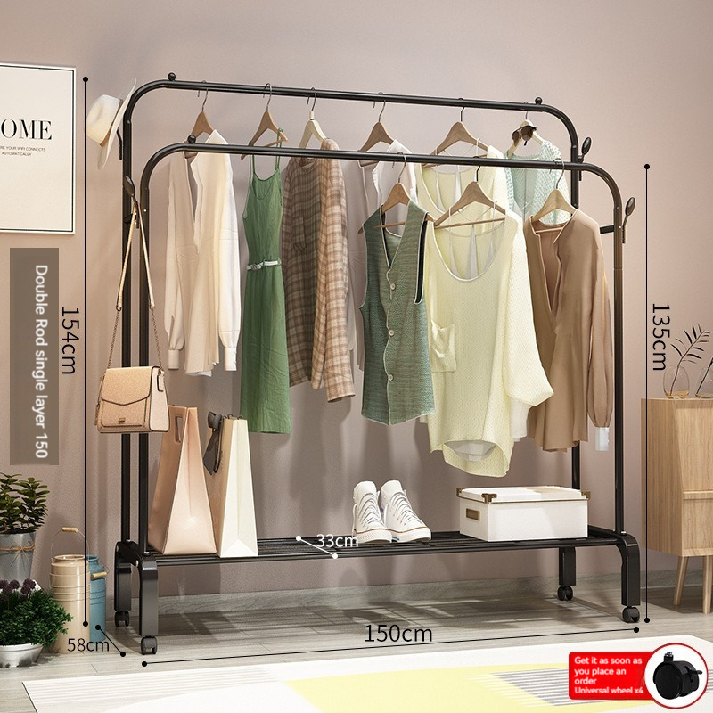 Removable clothes rack floor-standing clothes drying rack bedroom with storage basket coat rack