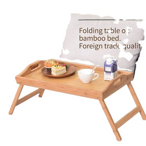 Bamboo Bed Tray Table with Foldable Legs Breakfast Desk for Sofa Bed Snacks Picnics Eating Working Grey