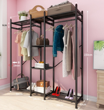 Free Standing 4-Tier Storage Shelf Closet Organizer White 3 Rod Garment Wardrobe Clothes Rack with ShoeShelves