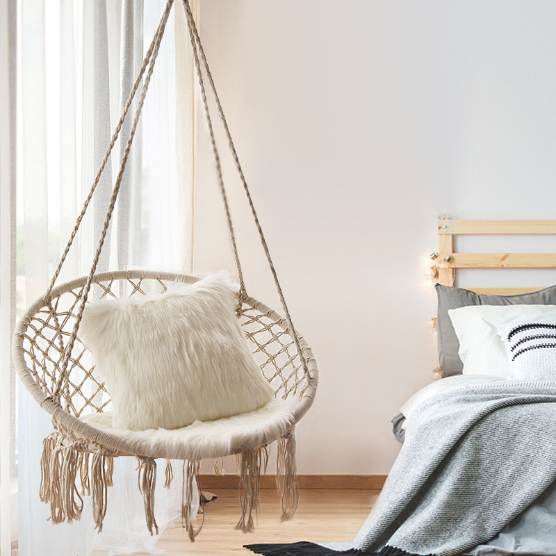 Net rope swing hanging chair outdoor cotton rope braided tassel swing courtyard swing hanging chair