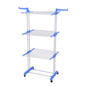 Floor-to-ceiling perforated drying rack Removable and retractable three-tier towel rack Multifunctional household balcony foldi