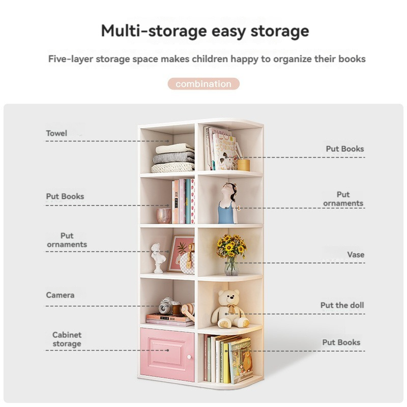 French kids baby room bedroom pink toy organizer toddler bookshelf bookcase with book shelf for children