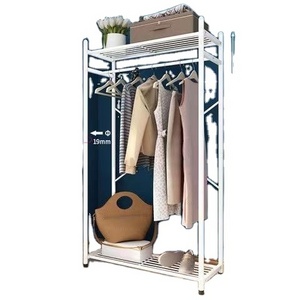 Free Standing 4-Tier Storage Shelf Closet Organizer White 3 Rod Garment Wardrobe Clothes Rack with ShoeShelves