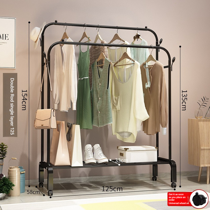 Removable clothes rack floor-standing clothes drying rack bedroom with storage basket coat rack