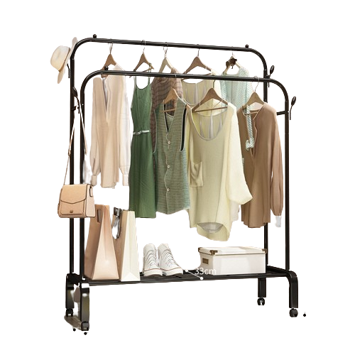 Removable clothes rack floor-standing clothes drying rack bedroom with storage basket coat rack