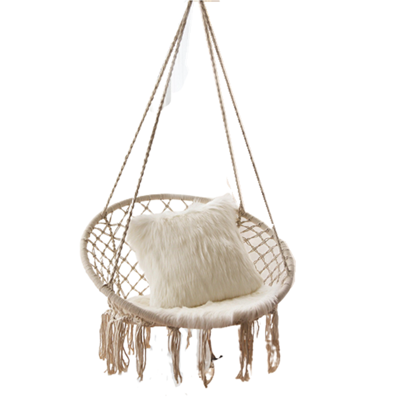 Net rope swing hanging chair outdoor cotton rope braided tassel swing courtyard swing hanging chair