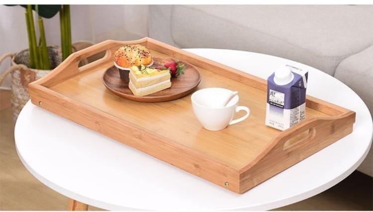 Bamboo Bed Tray Table with Foldable Legs Breakfast Desk for Sofa Bed Snacks Picnics Eating Working Grey