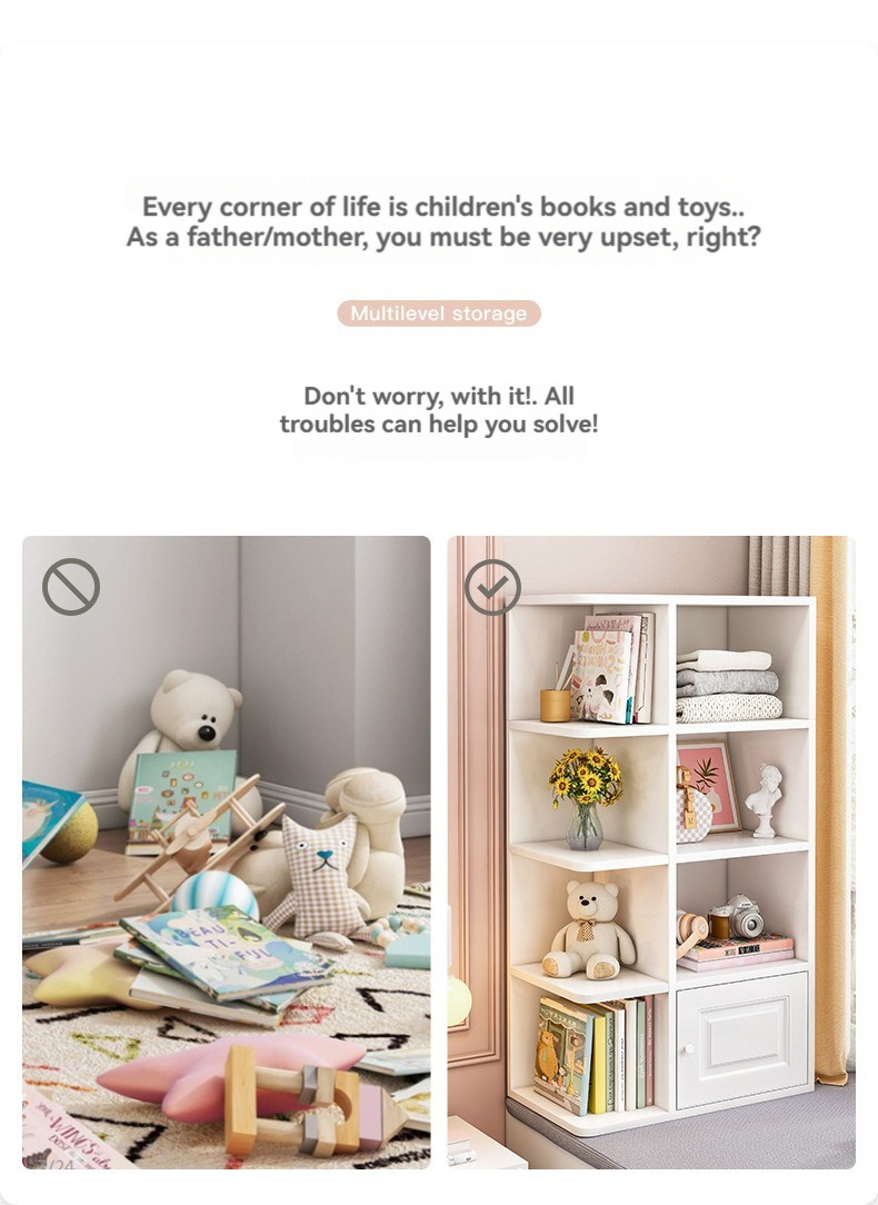 French kids baby room bedroom pink toy organizer toddler bookshelf bookcase with book shelf for children