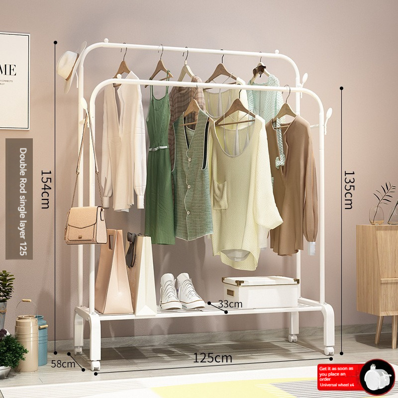 Removable clothes rack floor-standing clothes drying rack bedroom with storage basket coat rack