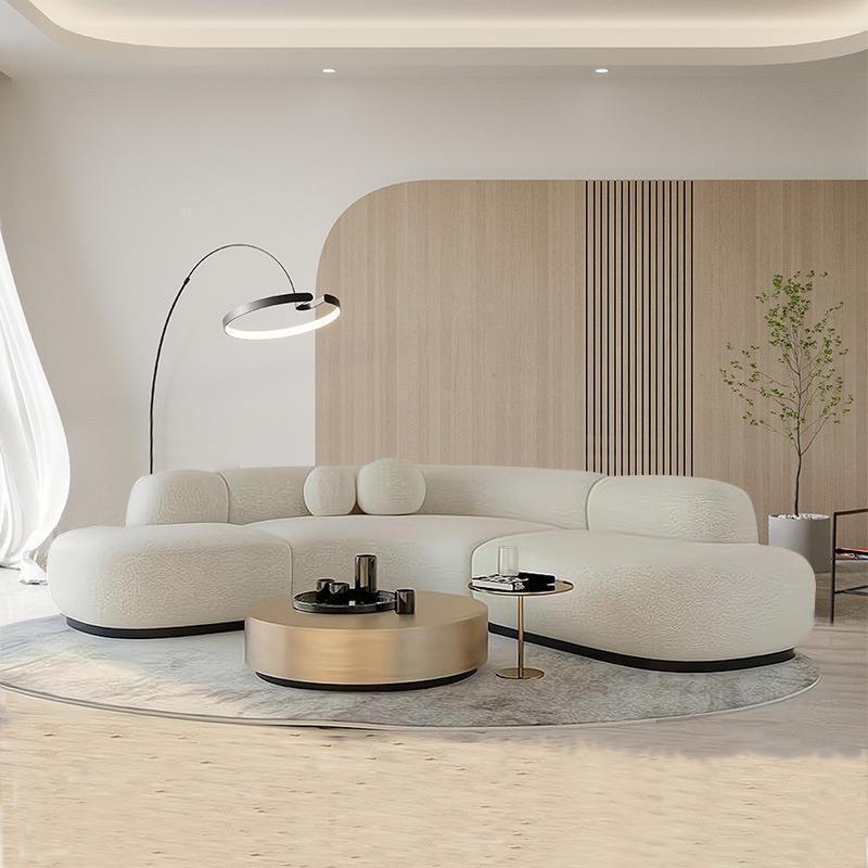 Italian White Boucle Fabric Curved Customize Fabric Sofa Round Living Room White Sofa Set New Design Curved 6 Seat Big Couch