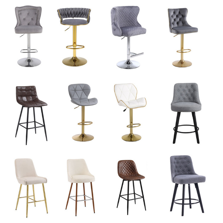 Nordic modern velvet swivel adjustable hydraulic 360 degree swivel seat top bar chair stool with metal base