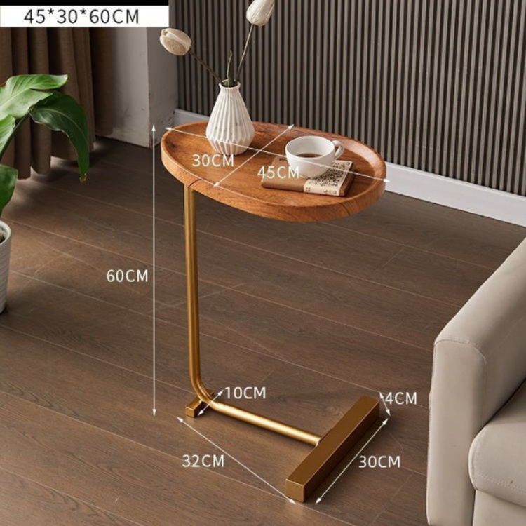 KD industrial design side table marble solid wood movable coffee table with metal frame easy to assemble sofa side coffee table