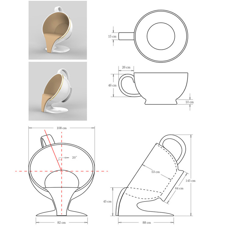 Milk tea shop tea cup modeling creative leisure FRP coffee cup seat mall  Cappuccino style lounge chair