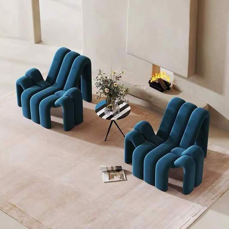 Italian Style Minimalist Blue Fleece Light Luxury Casual Chair Living Room Sofa Chair Designer Spider Modern Simple Single Chair