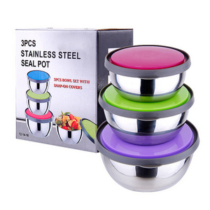 Latest Design Round Shape Stainless Steel Food Storage Bowl With Colored Lid Picnic Salad Bowl Food Storage Container Lunchbox