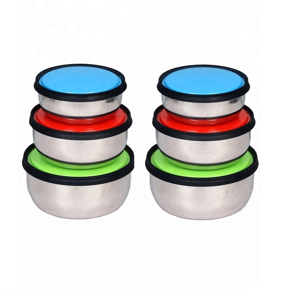 Latest Design Round Shape Stainless Steel Food Storage Bowl With Colored Lid Picnic Salad Bowl Food Storage Container Lunchbox