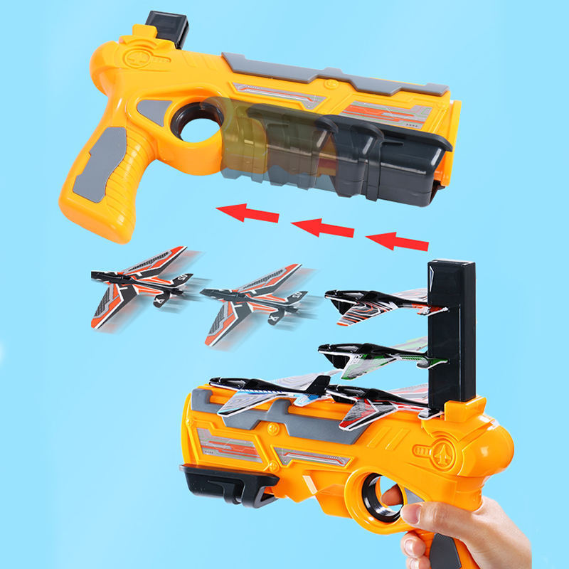 Hight Quality continuous launch eject flying glider plane shooting gun toy for kids mini foam plane shooter toy