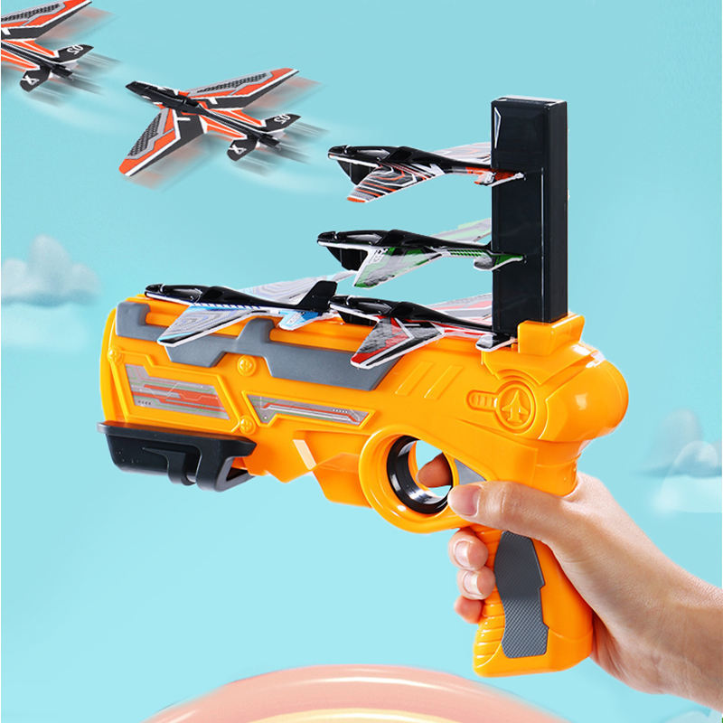 Hight Quality continuous launch eject flying glider plane shooting gun toy for kids mini foam plane shooter toy