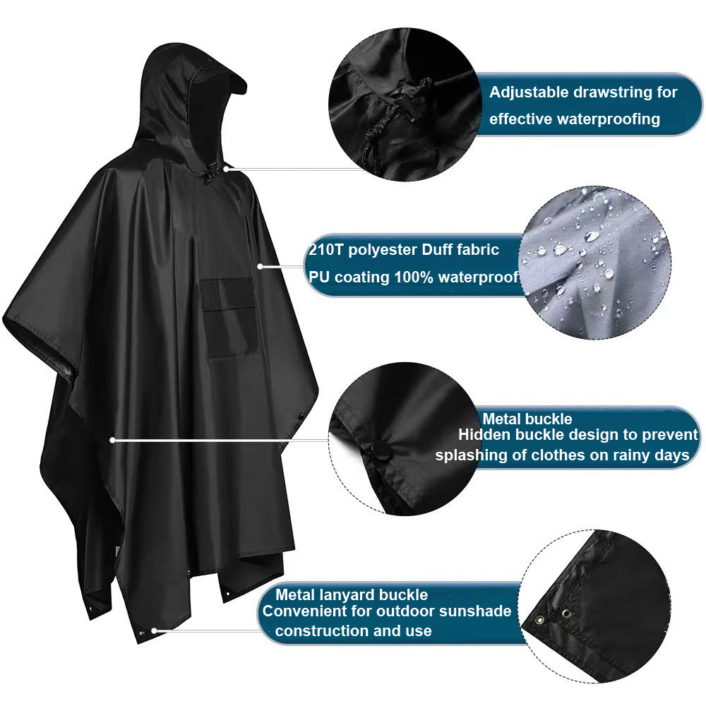 Three in one multifunctional Waterproof Raincoat Universal Backpack Poncho Impermeable Camping Hiking Rain Cape