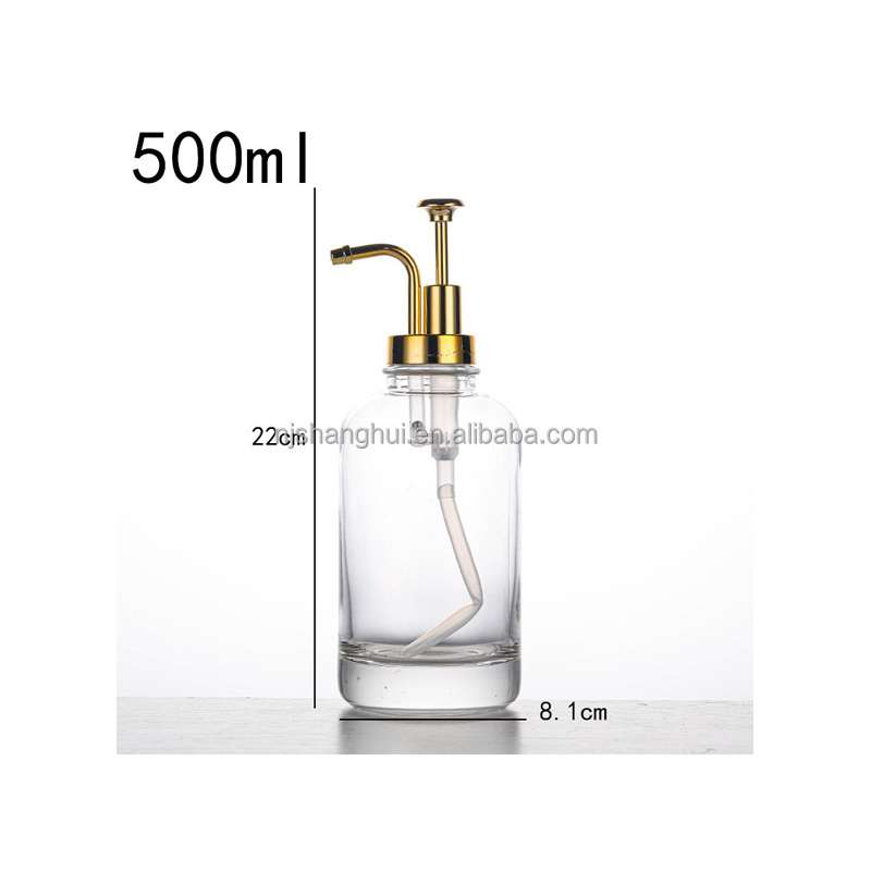 Wholesale customized with advanced gold pump waterproof label Personal care lotion packaging liquid glass soap dispenser