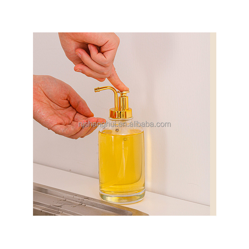 Wholesale customized with advanced gold pump waterproof label Personal care lotion packaging liquid glass soap dispenser