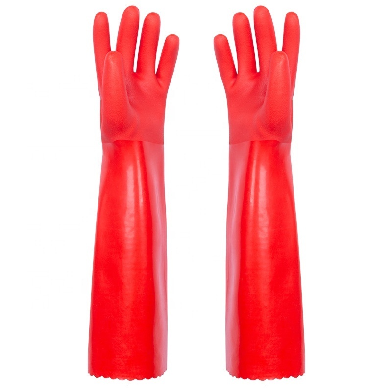 Long cuff PVC frosted one velvet waterproof oil resistant anti -slip dishwashing cleaning  room household hand safety gloves