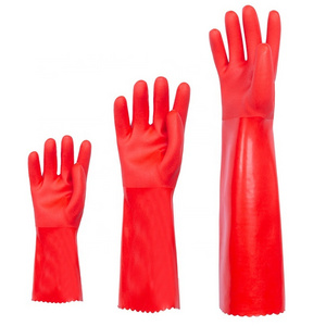 Long cuff PVC frosted one velvet waterproof oil resistant anti -slip dishwashing cleaning  room household hand safety gloves