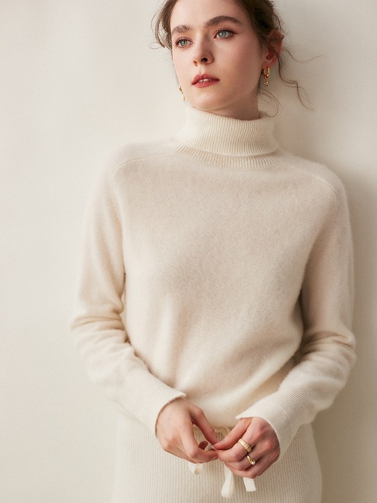 Raglan Knit Cashmere-sweater 100% Custom Logo Wholesale Cashmere Women Fit Sweater Pullover High Neck China