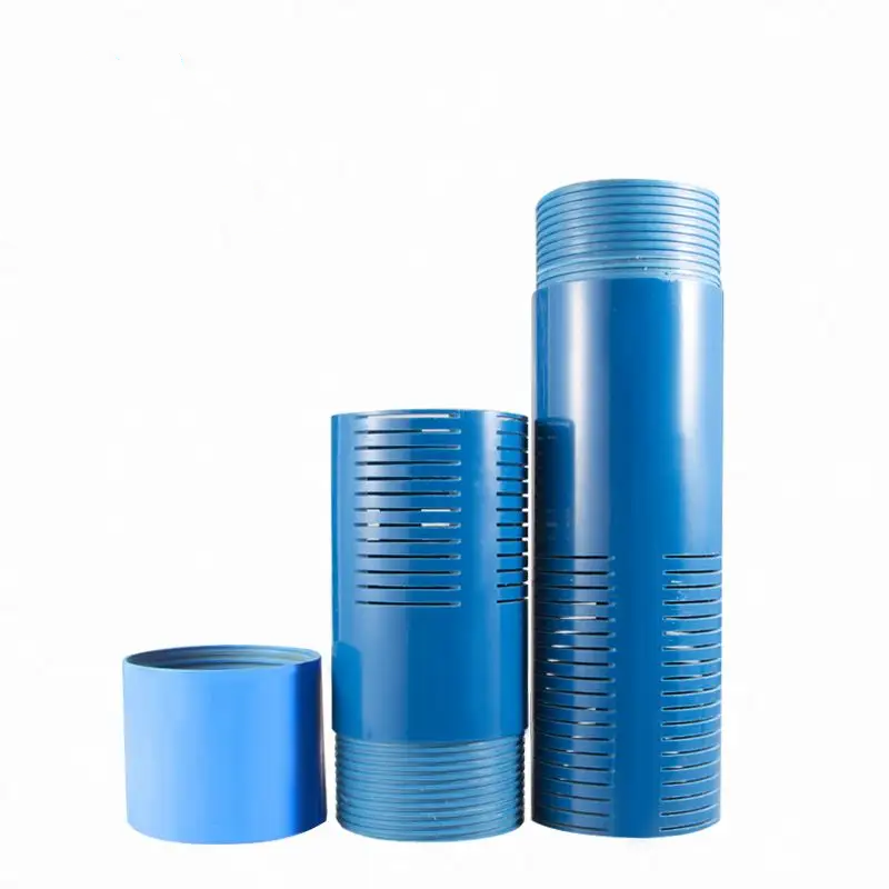 Blue color water well PVC casing pipe and screen pipe with threaded joint for drilling