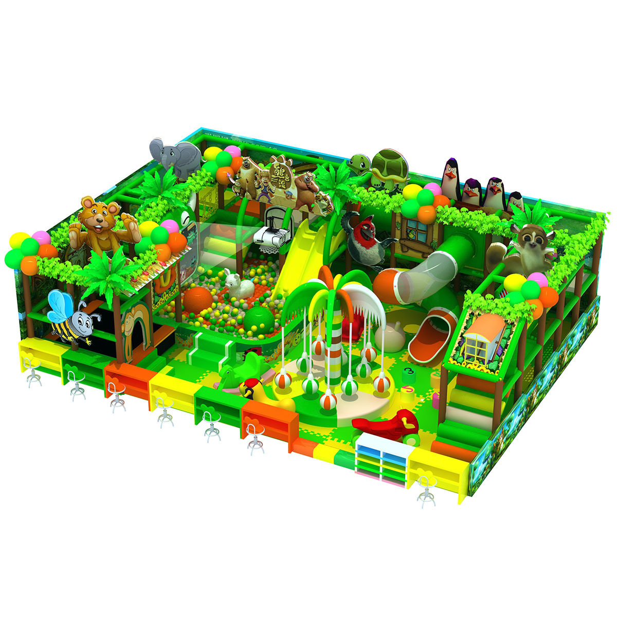 Jungle Gym Dinosaur Theme Park PVC Ball Pits Slides Climbing Amusement Park Indoor Playground