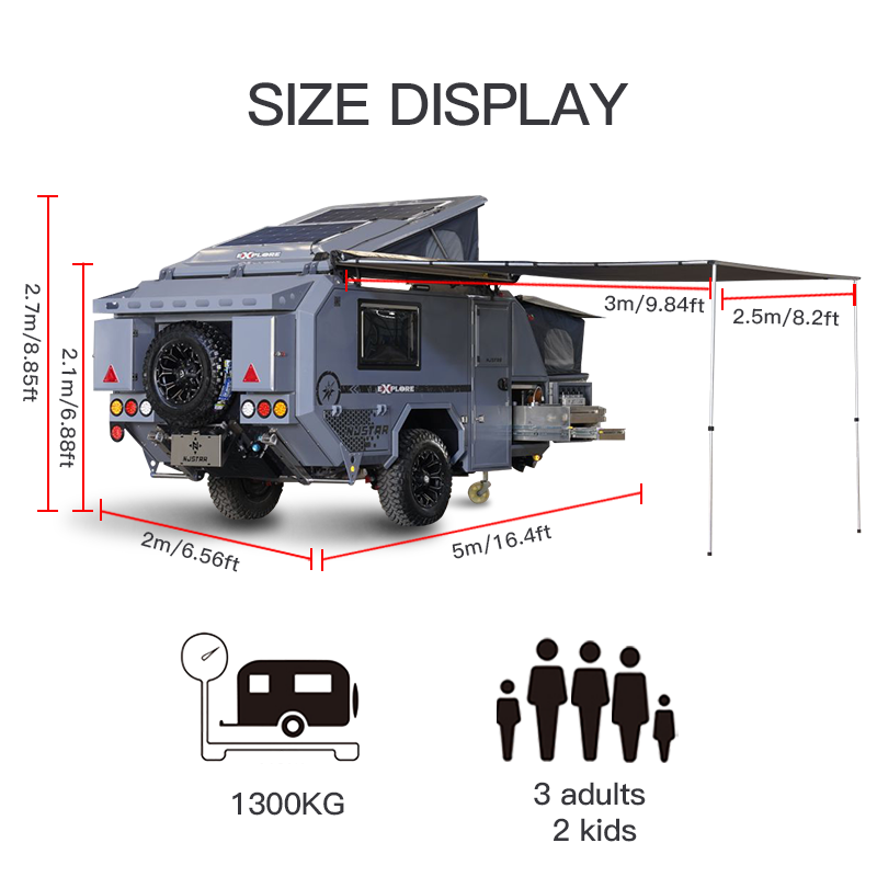 NJSTAR Hot Sale 16ft Luxury Blue Harga Hybrid Australia Standard Mobile Slide out Car Rv Caravan off Road Camper Travel Trailer