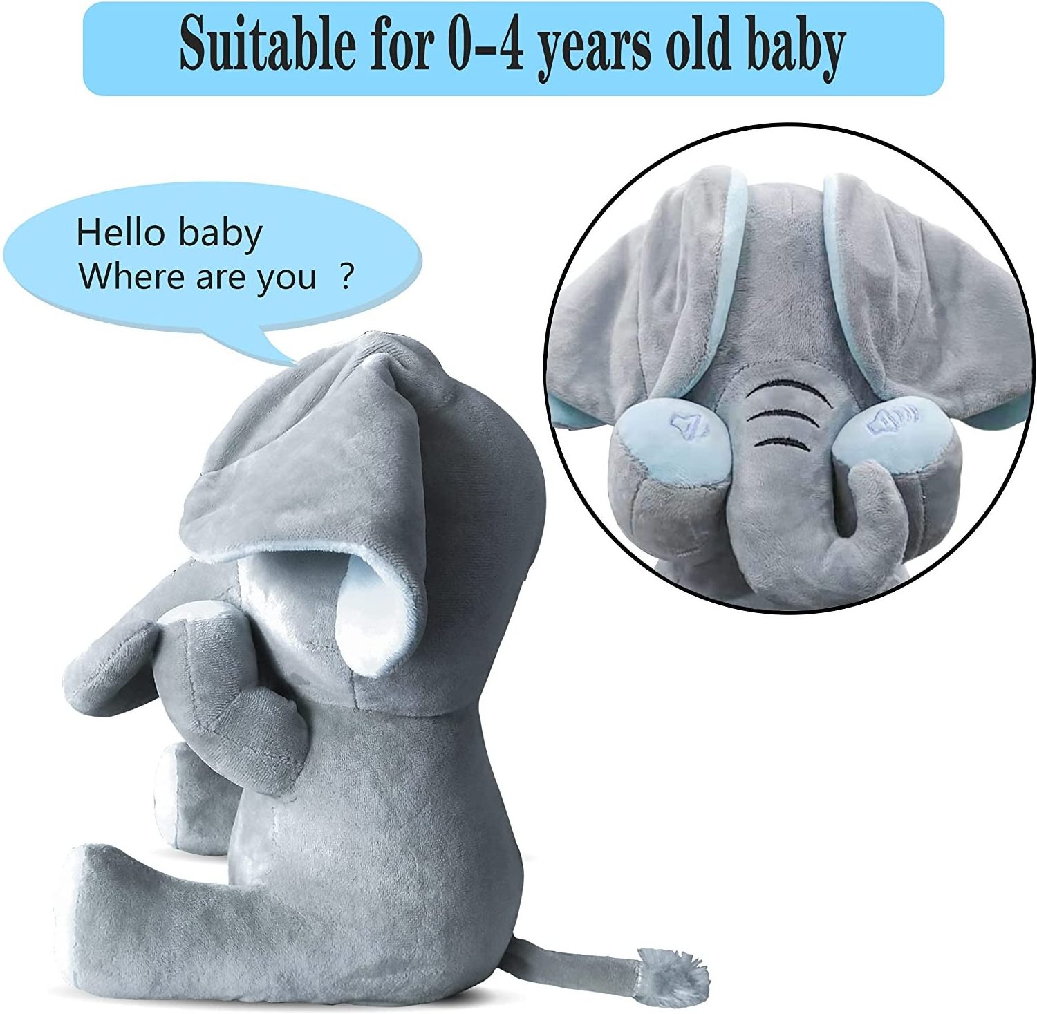 Peekaboo Elephant Talking Electric Toy Doll Toy for Baby Soothing Toy Hide and Seek Elephant Color Plush Children Kids Gift 50