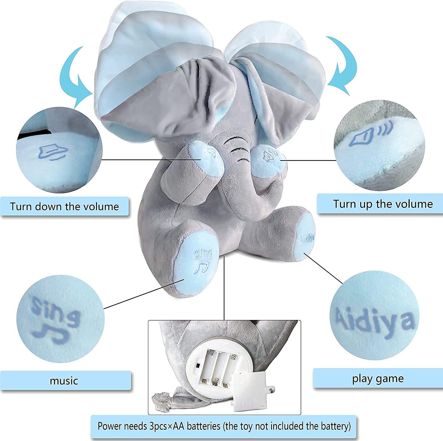 Peekaboo Elephant Talking Electric Toy Doll Toy for Baby Soothing Toy Hide and Seek Elephant Color Plush Children Kids Gift 50