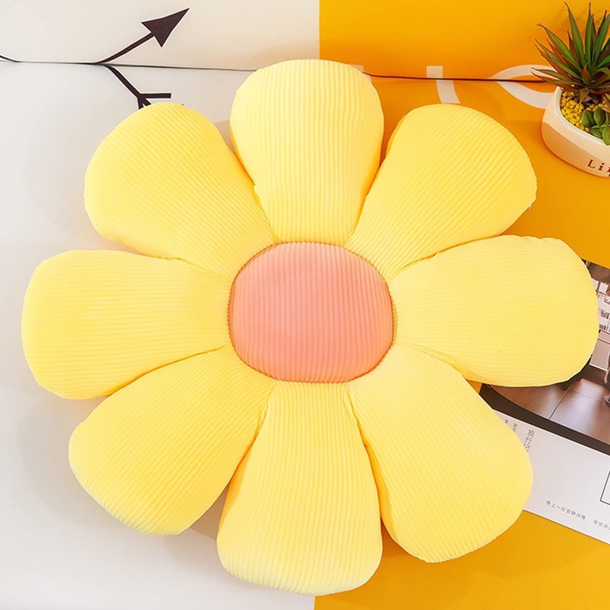 43/55cm Flower Plush Throw Pillow Soft Plant Cartoon Chair Cushion Sunflower Smile Plush Toys Stuffed Cushion Mat Home