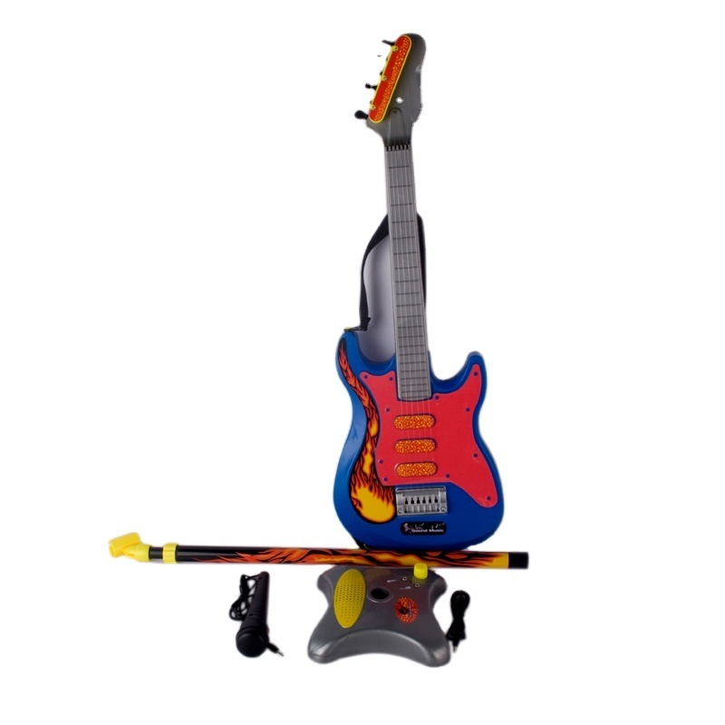 Rock plastic music toy guitar set with stand and microphone for kids