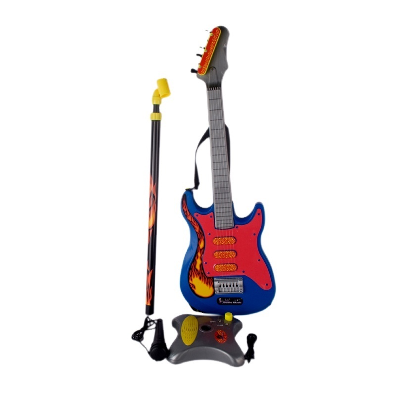 Rock plastic music toy guitar set with stand and microphone for kids