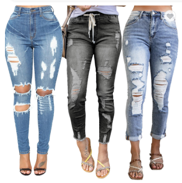 Custom Women Jeans Slim denim pants Distressed Skinny Jeans denim pants trousers women ripped jeans