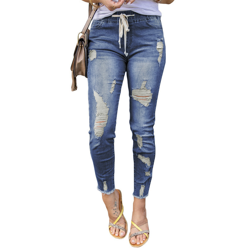 Custom Women Jeans Slim denim pants Distressed Skinny Jeans denim pants trousers women ripped jeans