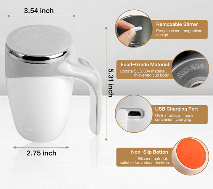 Smart Automatic Mix Cup  Electric Magnetic Stainless Steel Mixing Cup Self Stirring Mug Auto Mixing Coffee Cup