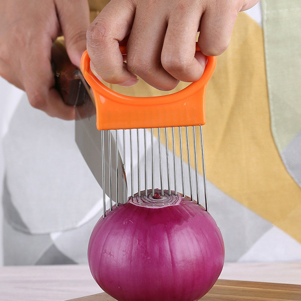 Stainless Steel Onion Needle Fork Vegetable Fruit Slicer Tomato Cutter Cutting Holder Kitchen Tool